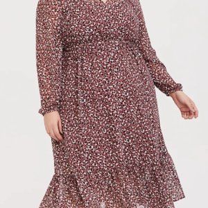 Walnut Leopard Chiffon Midi Dress